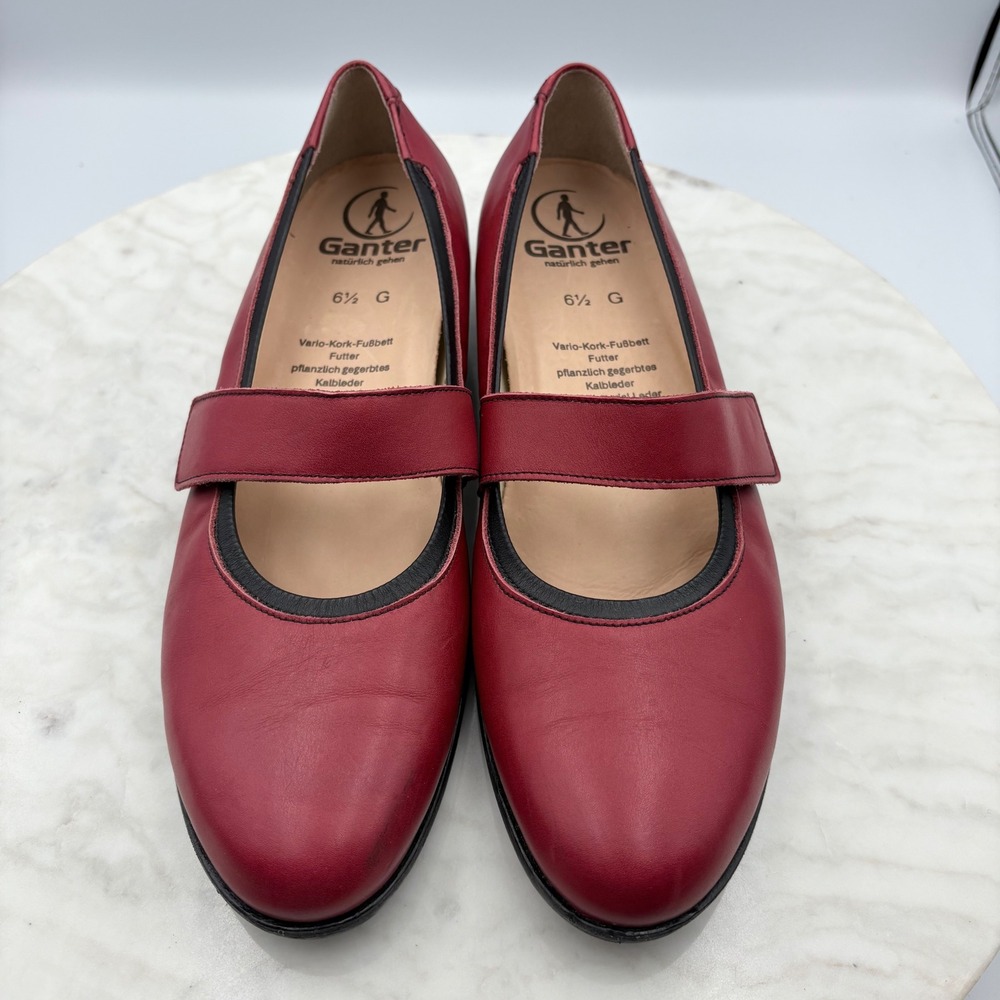 Ganter Mary Jane Flats Womens 39 EU Fits 8.5 US Red Leather Comfort Strap Shoes